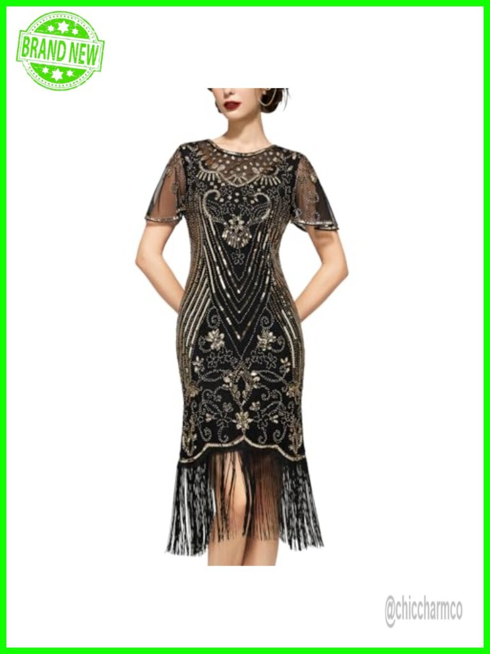 1920s Flapper Dress Sequin Beaded Fringe Gatsby Party
